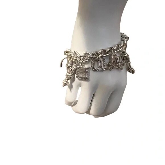 Vintage Charm Bracelet Loaded 14 Charms Sterling Silver