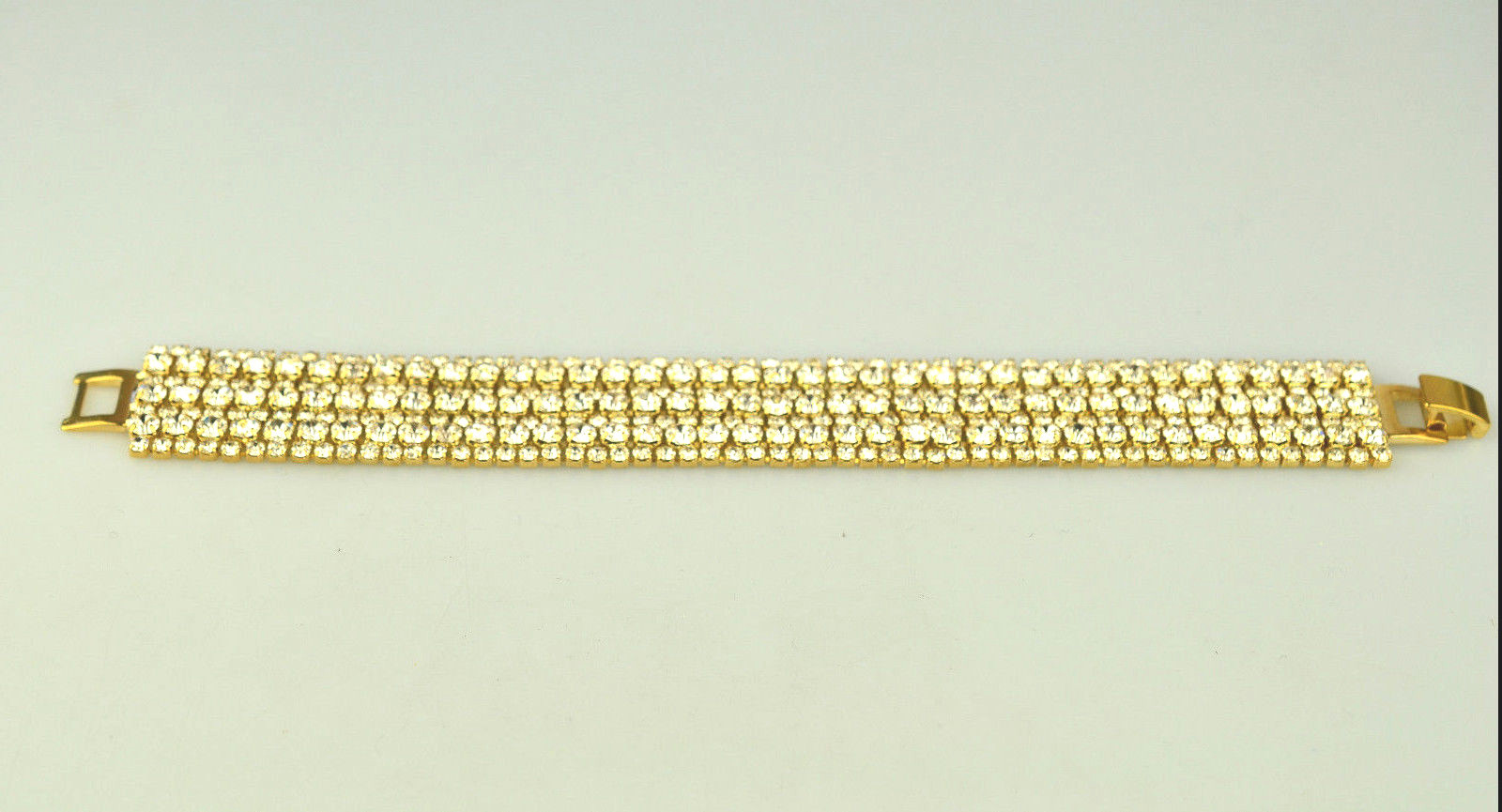 VINTAGE 3/4 INCH WIDE 7 ROW PRONG SET 2 SIZES RHINESTONE BRACELET 7 3/8″ LONG