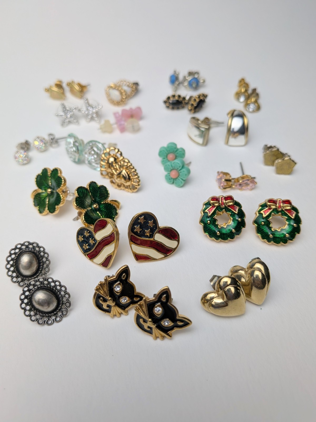 Vintage Lot of 31 Pierced Earrings All Matched & Wearable Avon Enamel Rhinestone