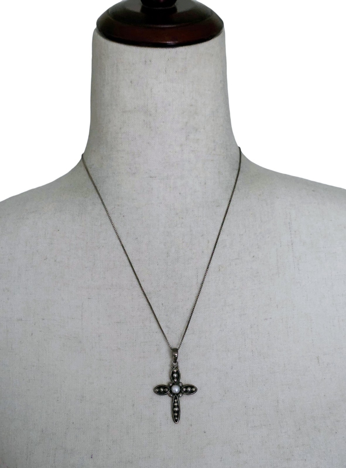Silpada S0971 Pearl Cross Pendant Necklace 20″ Italy Sterling Silver Box Chain