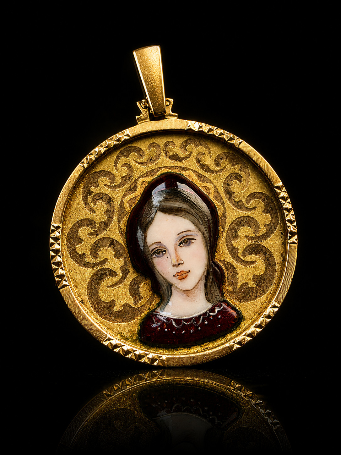 Antique 18K Gold Enamel Virgin Mary Medal Art Deco 1930 Religious Pendant Rare
