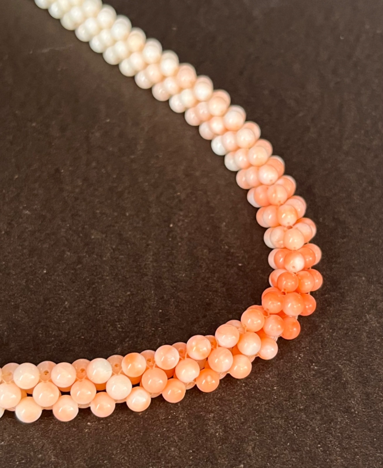 Vintage White to Peach Salmon Color Woven Coral Necklace from Japan