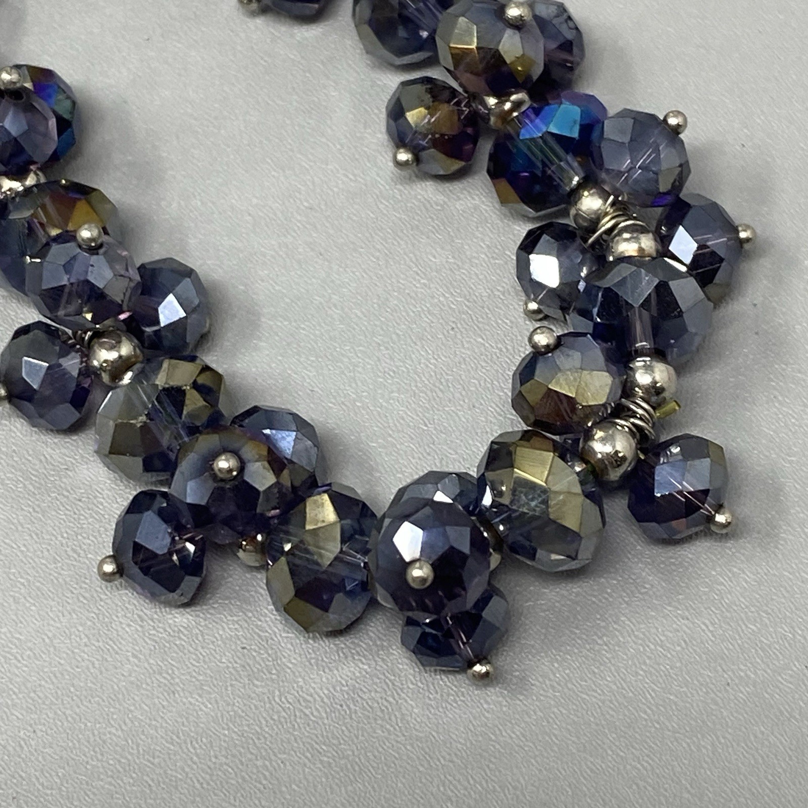 Metallic Coated Glass Beaded Bracelet Stretch Peacock Oil Slick Blue Purple 6.75