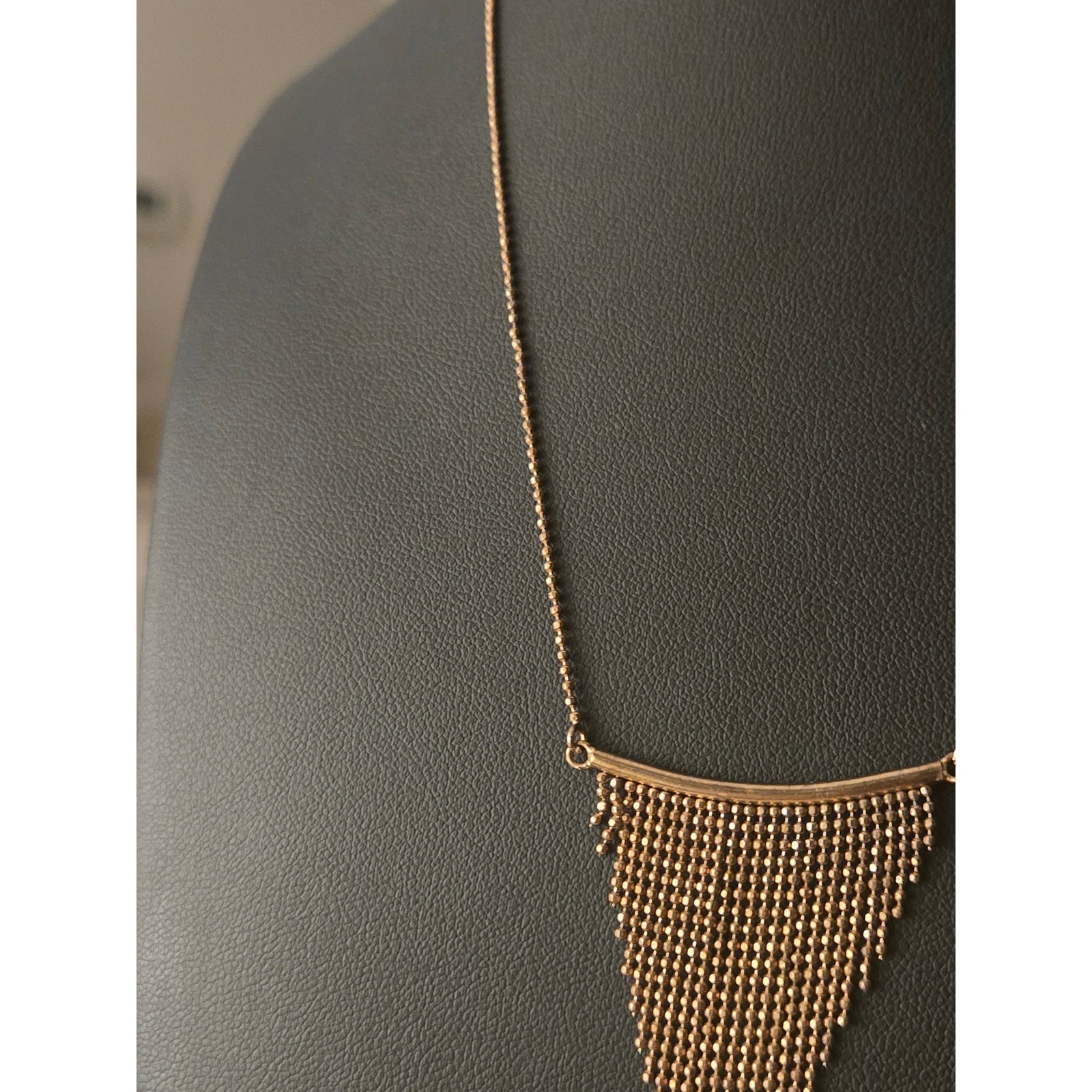 Triangular Mesh Fringe Necklace Copper Layered 925 Silver Boho Chic Vintage