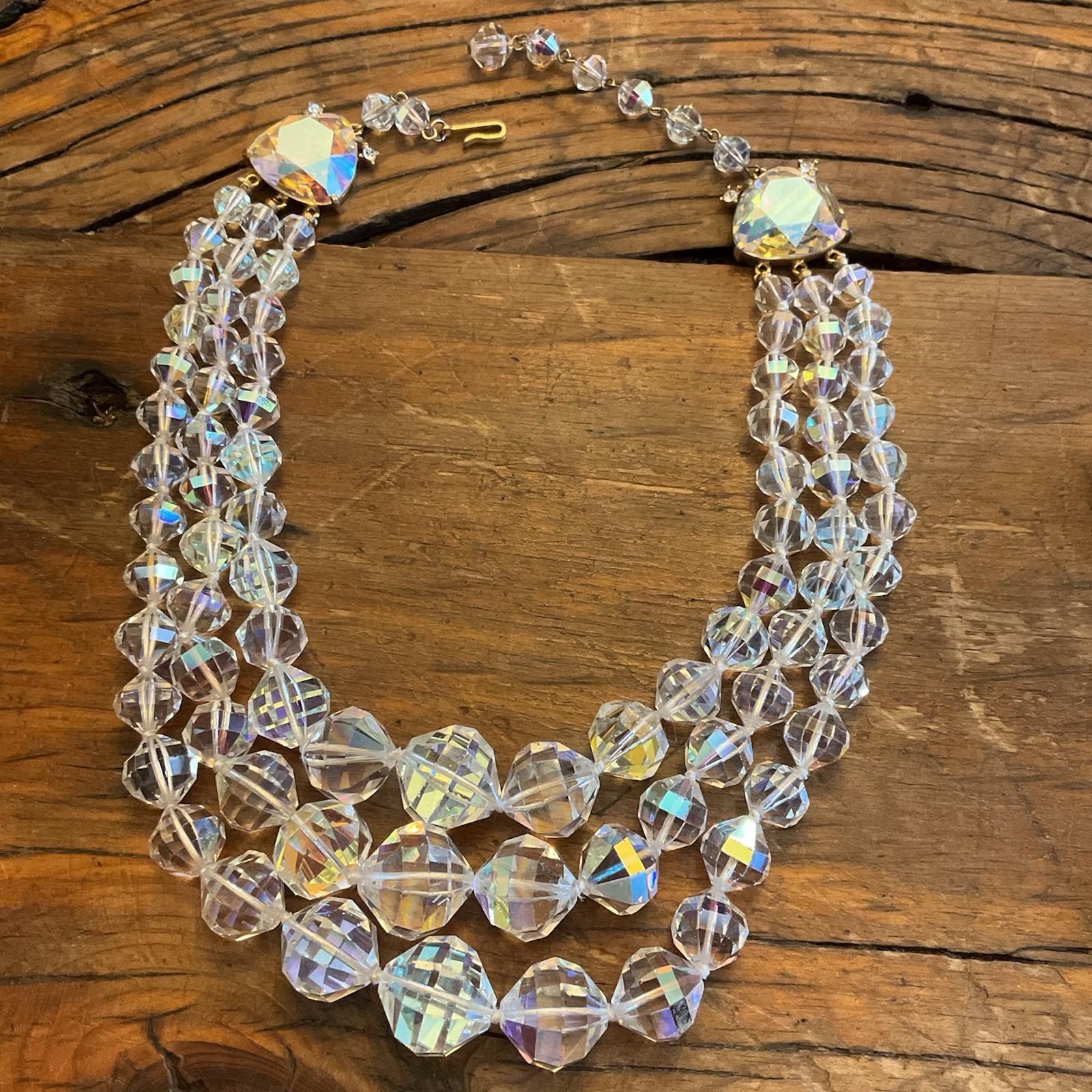 Vintage Laguna LARGE AB Faceted Crystal Glass Bead Necklace Bracelet Earring SET