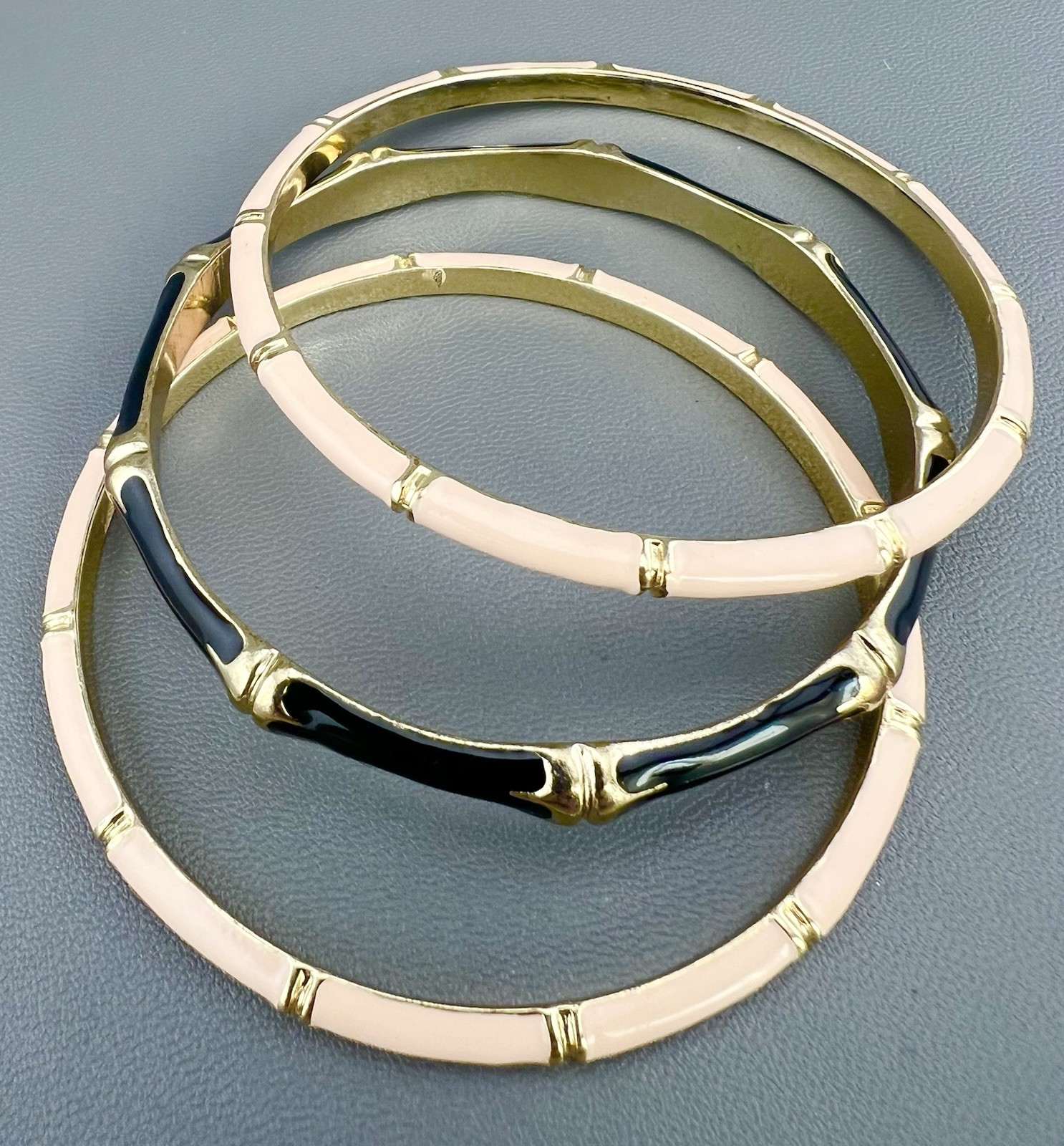 Vintage Bangle Bracelet Lot Bamboo Enamel Gold Tone Pink Black 8”