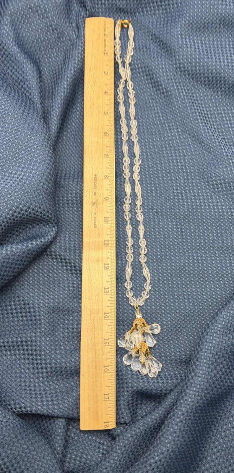 Vintage Signed Miriam Haskell Brass Crystal Facet Glass Dangle Necklace T2