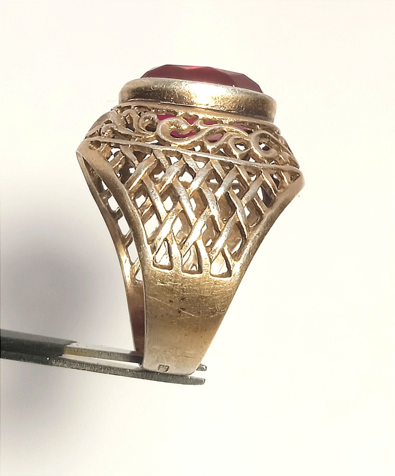 Old Vintage Soviet Union Silver 875 USSR Ring Red Stone Ruby Size US 6.9/17.5mm