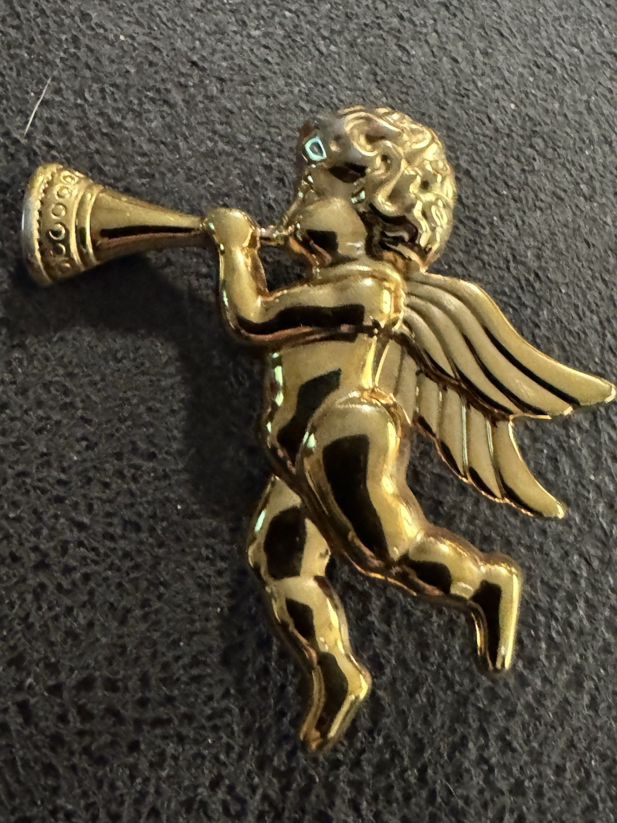 Angel Cherub With Trumpet Brooch Pin Pendant Gold Tone Vintage 2.25″