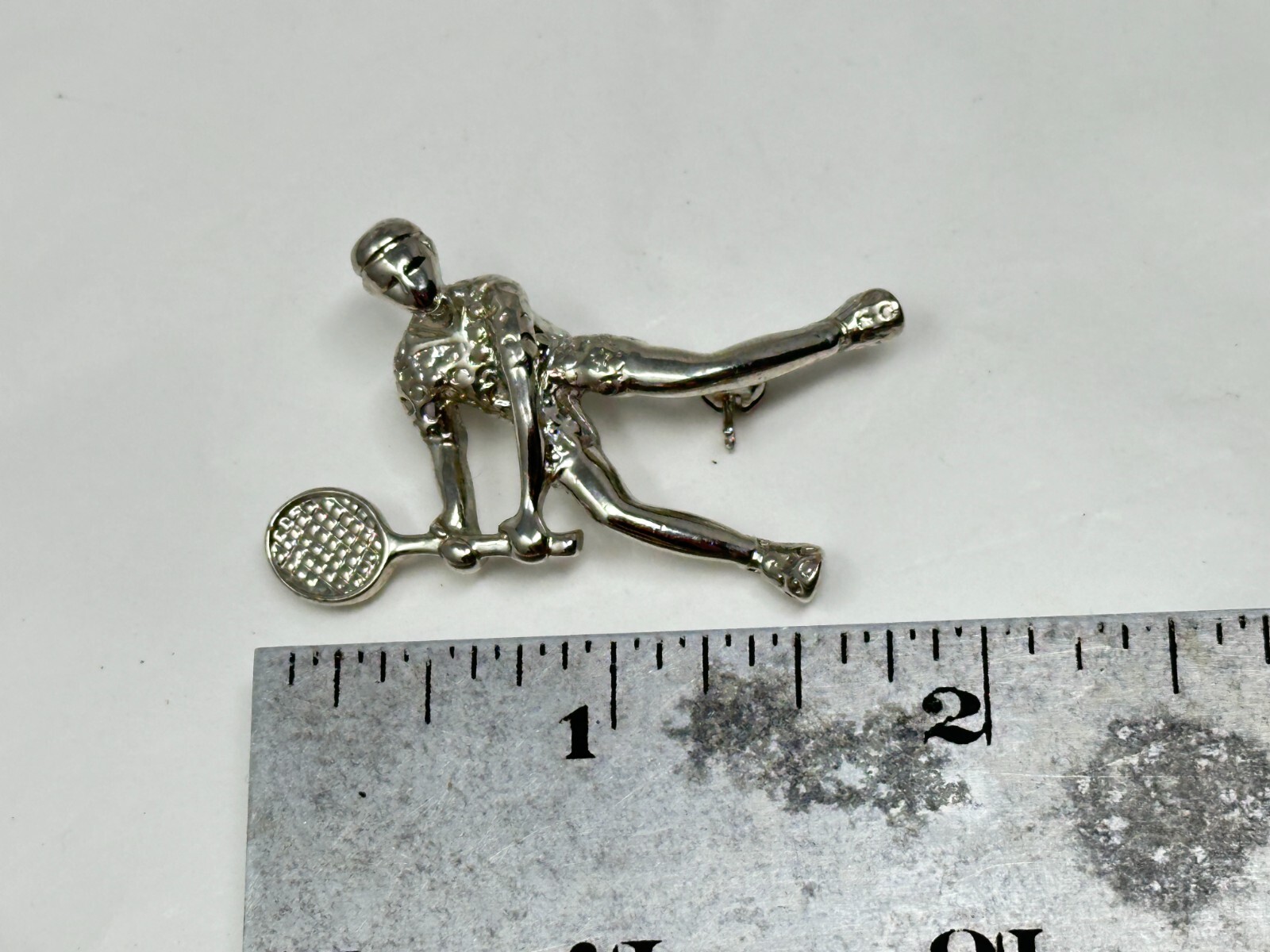 Vintage Silvertone Person Playing Tennis Brooch Pin