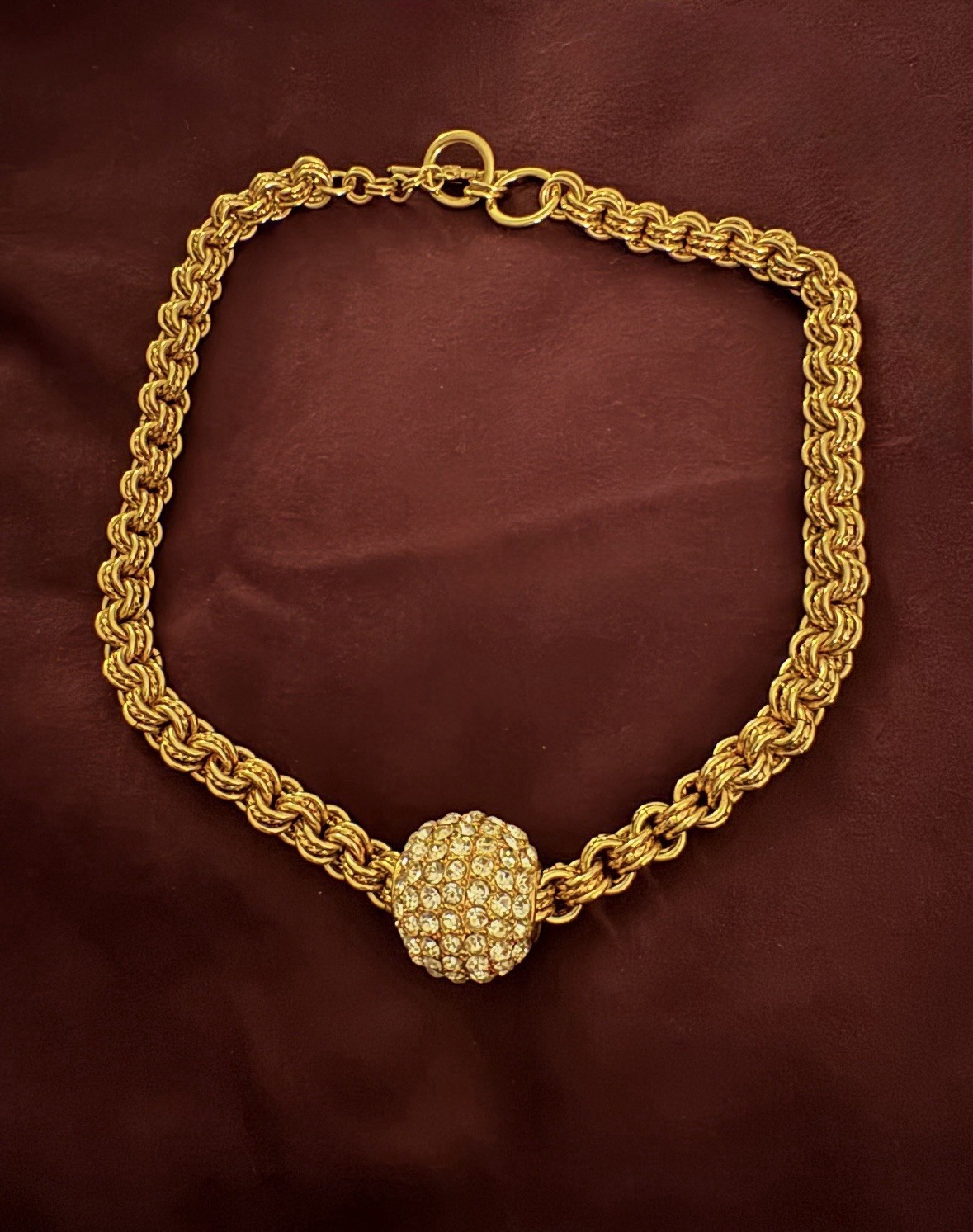 Kenneth Jay Lane KJL Signed 20” Knot Necklace with Crystal Ball Slider