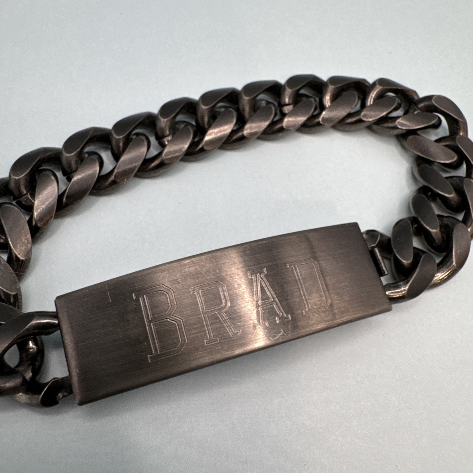 Custom “BRAD” Stainless Steel Mens Link Bracelet With Secret May 17, 1974 Date