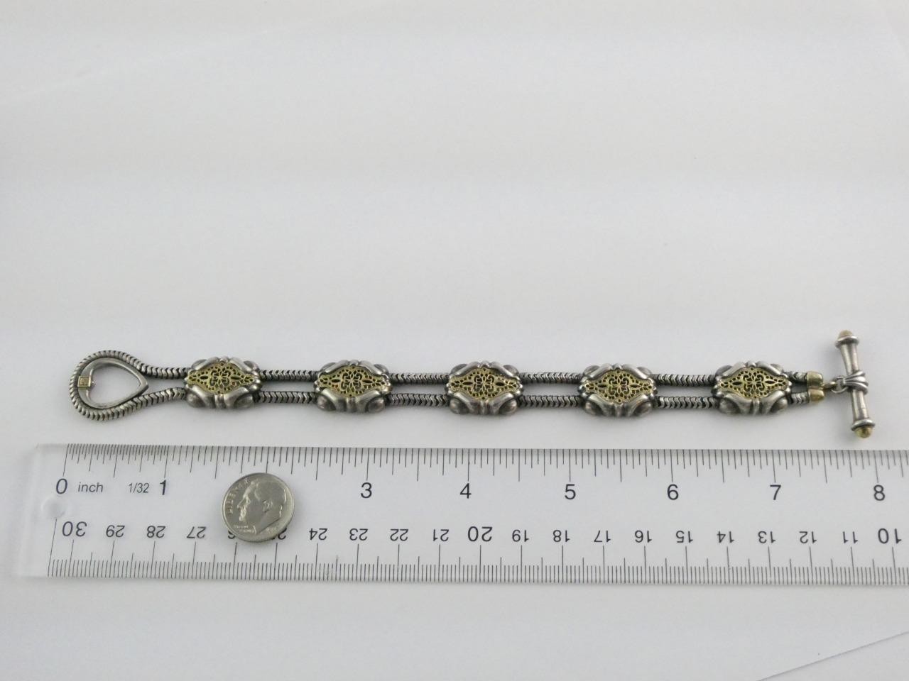 William Schraft Sterling Silver and 18k Gold Filigree Brutalist Bracelet 7.25 In