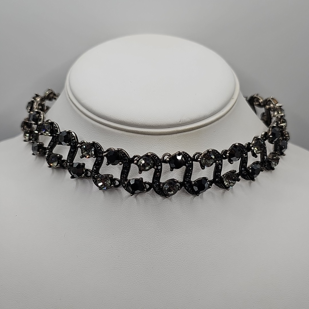 Choker Black & White Rhinestones Goth & Glitz & Glamor 14 Inch