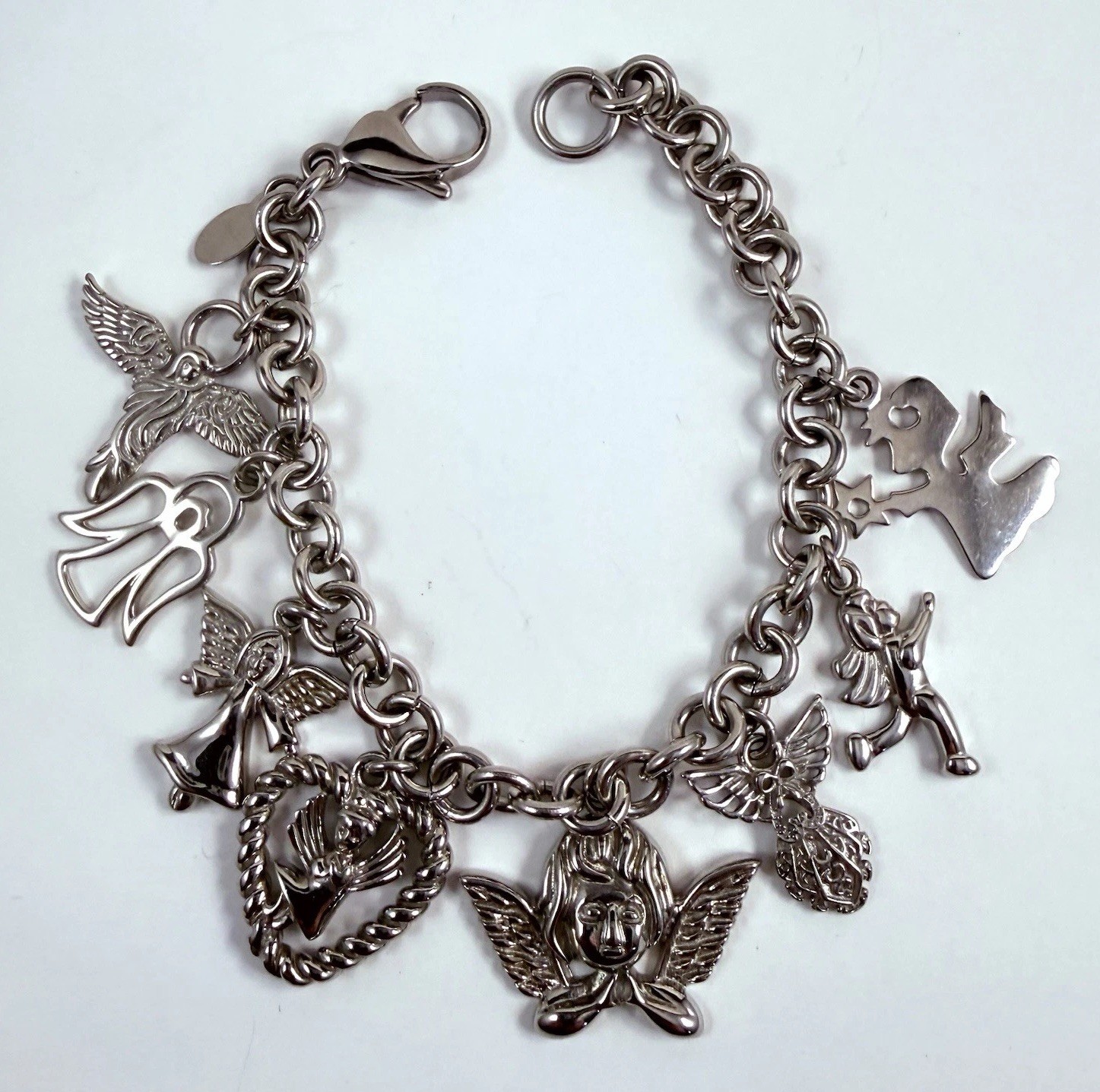 Vintage MILOR Guardian Angle Charm Chain Bracelet Stainless Steel 7.25″