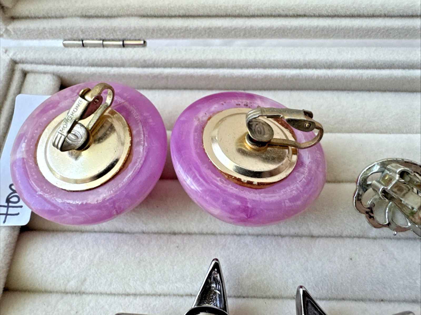 Lot 5 Pairs Brutalist Clip On Earrings Thermoset PINK VTG Movie Star Japan angel