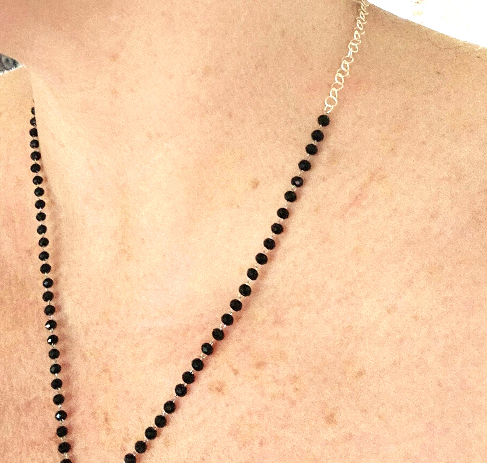 Sterling Silver Cross Necklace Adjustable Black Rosary Chain Lightweight