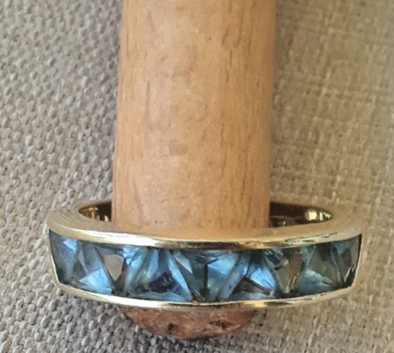Vintage Trillion channel-set Blue CZ band ring 925 Gold Tone sterling silver PJM