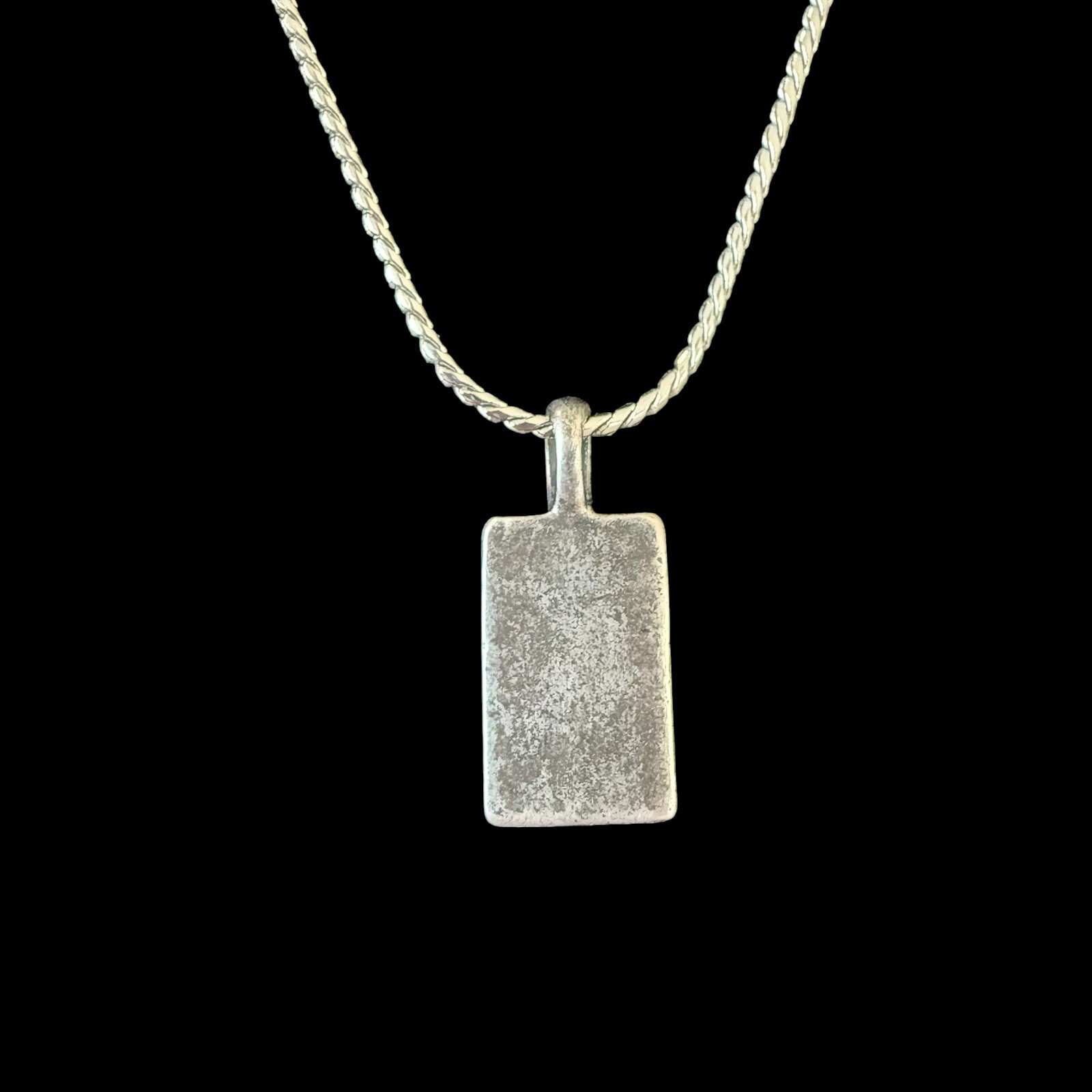 Vintage Silver Necklace Royal Blue Baguette Crystal Pendant, Silver toned Chain