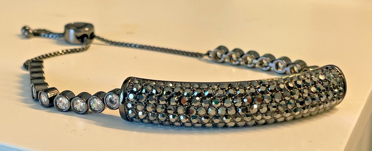 JB Joan Boyce signed pave crystal charcoal slide bracelet HSN mirrored vintage
