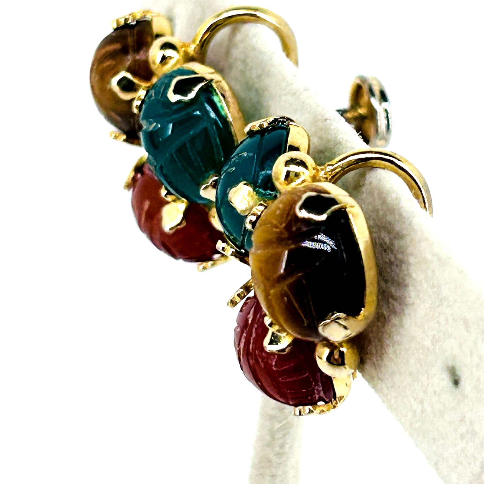 12K Gold Filled VTG Burt Casell Screw Back Earrings Jade Carnelian Tiger’s Eye