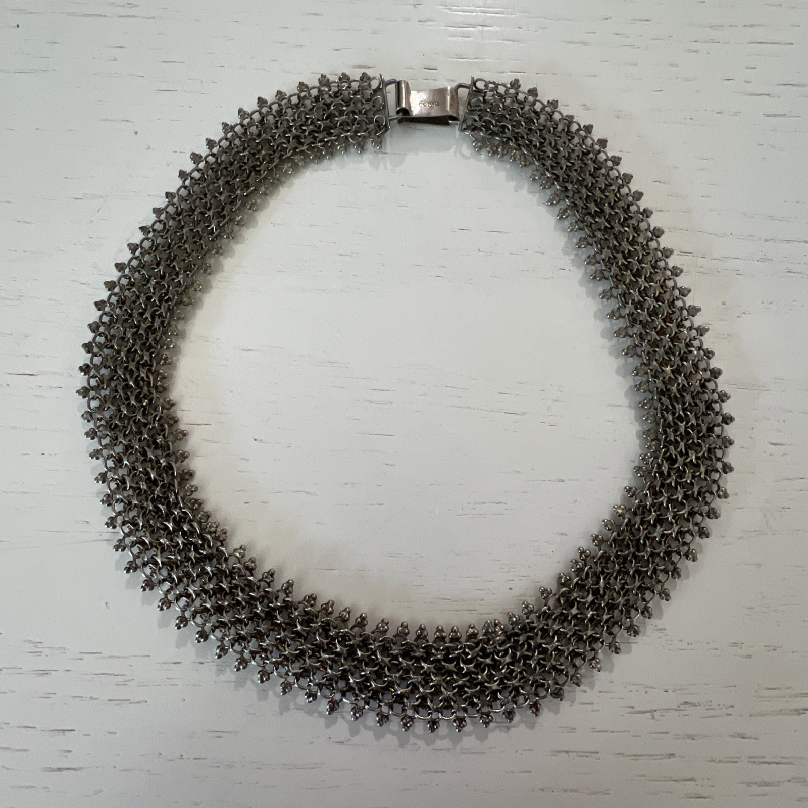 Antique Victorian Cannetille Flower Mesh Choker Collar Necklace