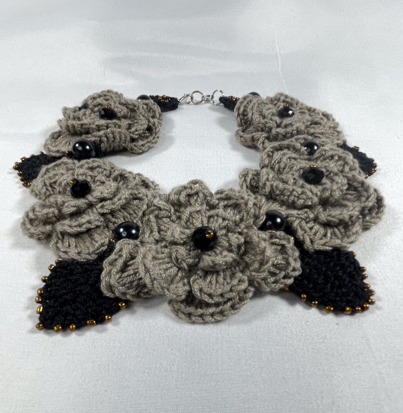 Vintage Handmade Unique Crochet Five Flowers Choker Necklace By Odythia