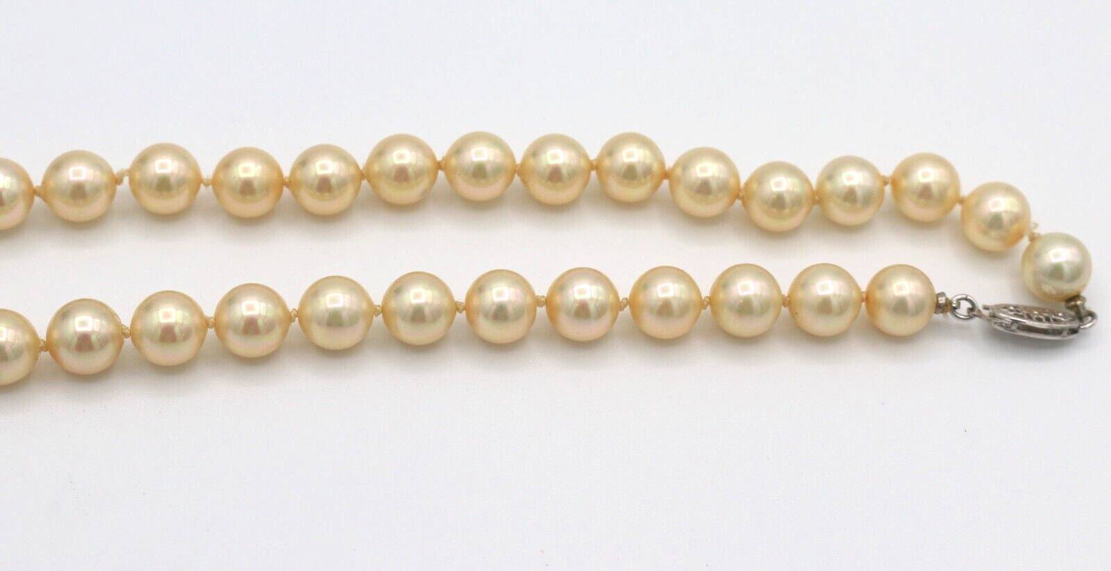 Vintage 14k White Gold Clasp Faux Pearl Knotted Necklace 15”