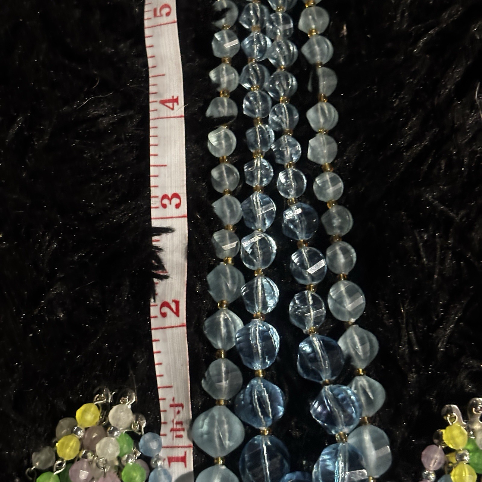 Vtg West Germany Blue Glass Bead Necklace And Multi Colored Clip On Earrings Set