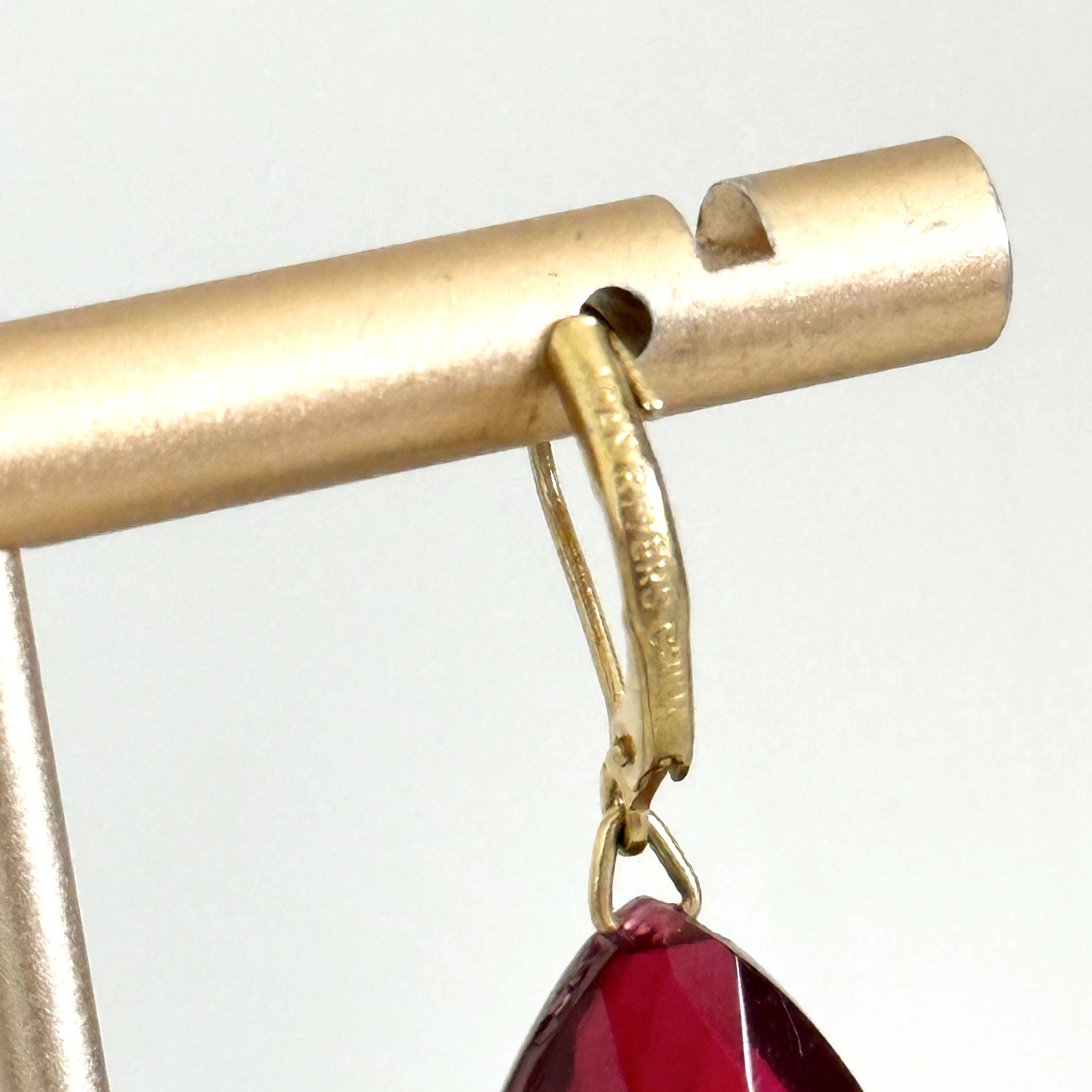 Vintage Joan Rivers Red Acrylic Faceted Crystal Gold Tone Leverback Earrings