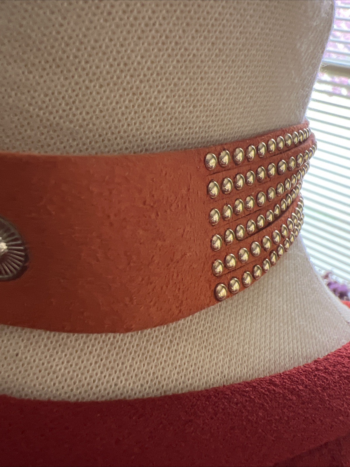 Vintage Boho Orange Suede Studded Wrap Choker 14”-15” Necklace Multi Strand