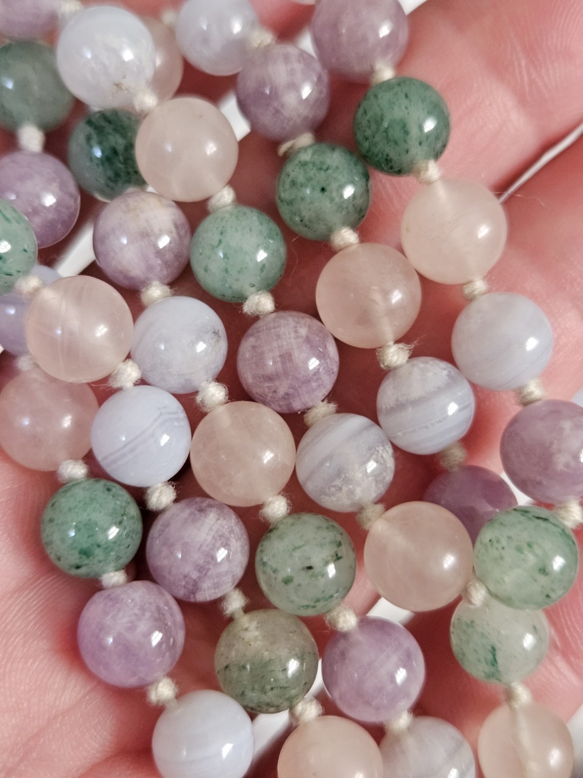 Vtg Multi Color Pastel Round Beaded Necklace Bracelet Set Jade Agate Quartz