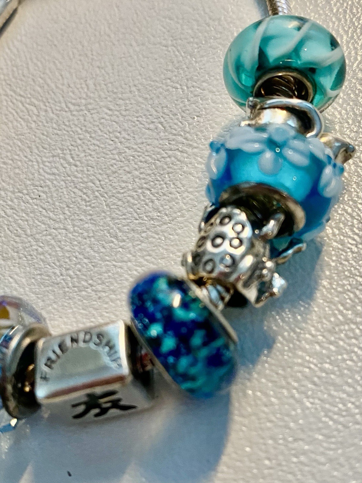 14 Blue + Mixed Makers Sterling Silver Slide Charms Bracelet Ocean Beach