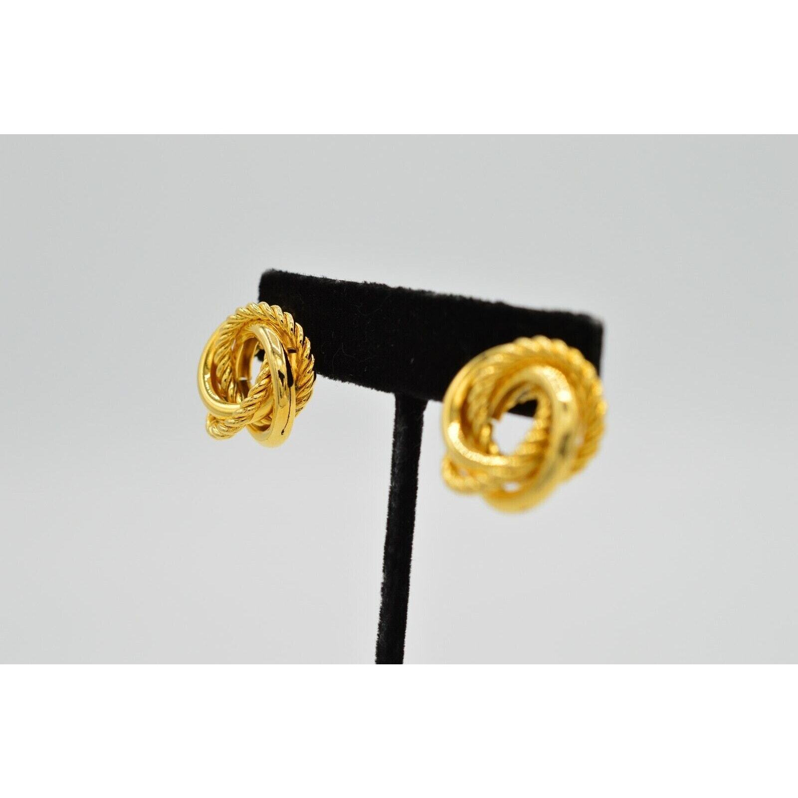 Vintage Round Knot Earrings Pierced Gold Tone Chunky Twisted Linked NOS 1980s