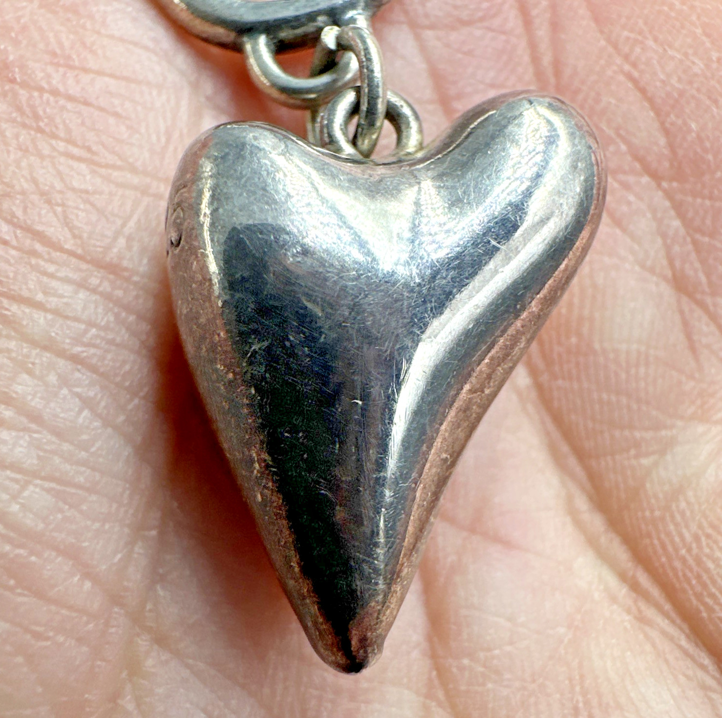 Vtg Sterling Silver Funky Asymmetrical Puffy Heart Pendant Oversized Bail 5g