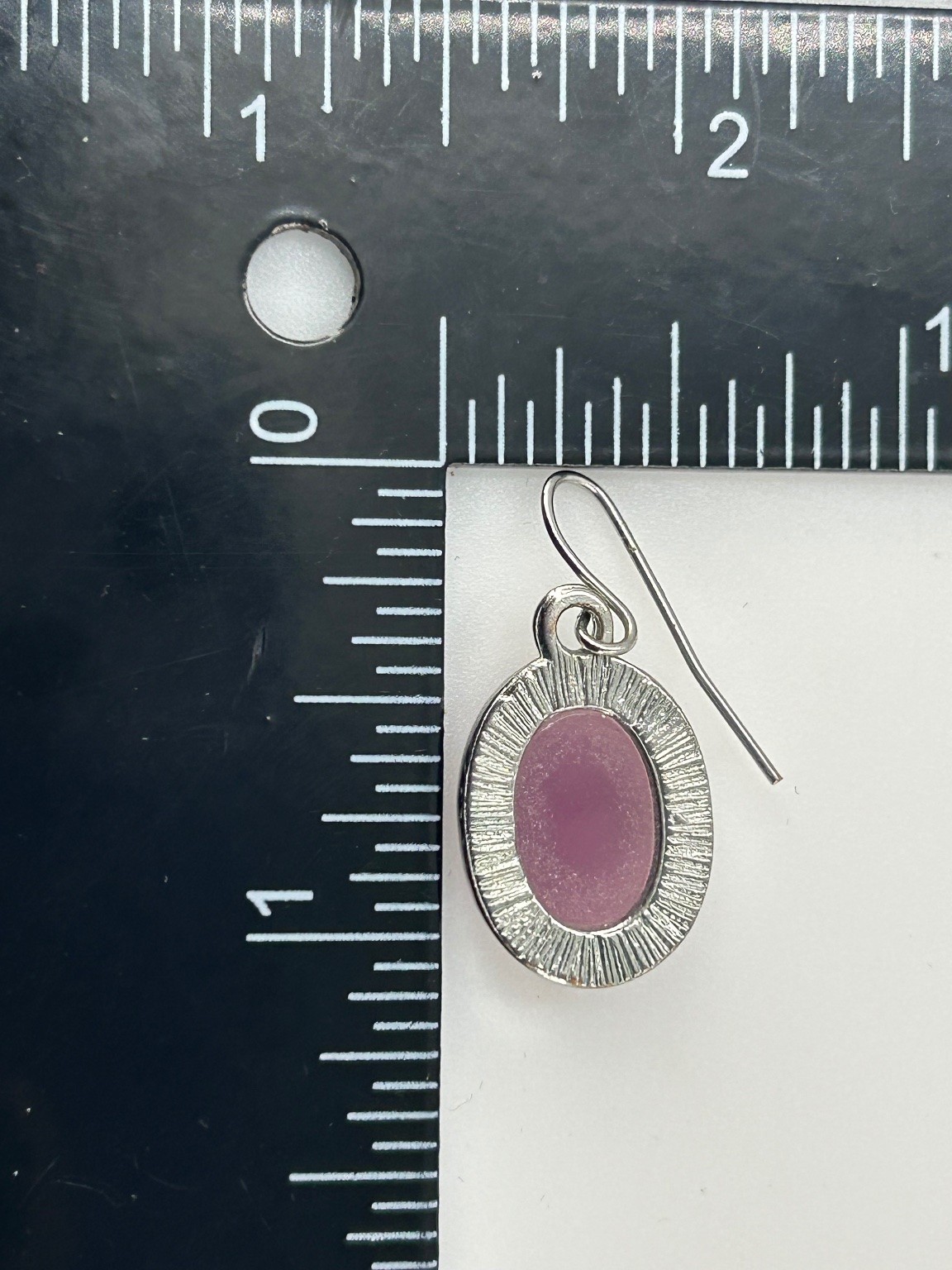 Silver Tone Dangle Earrings Purple Faceted Oval Stone Fish Hook Acrylic