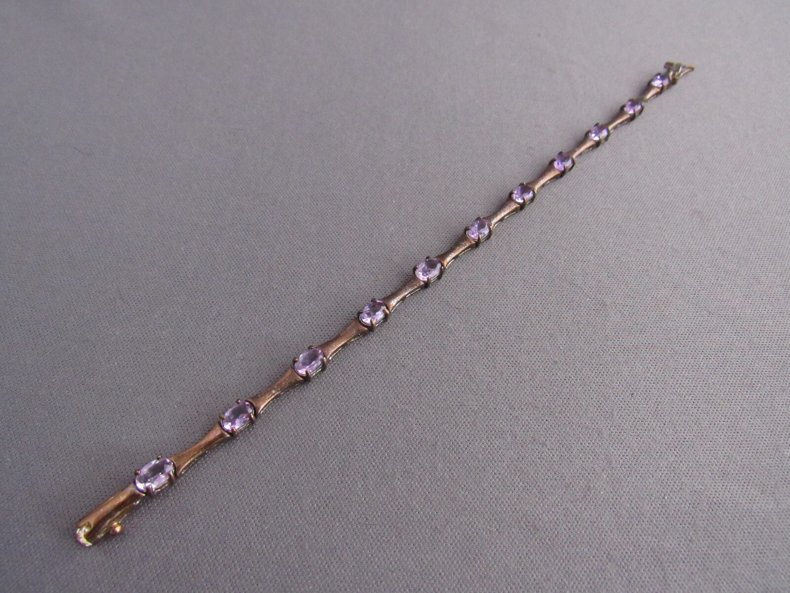 VINTAGE DBJ GILTED STERLING OVAL AMETHYST BAR TENNIS BRACELET