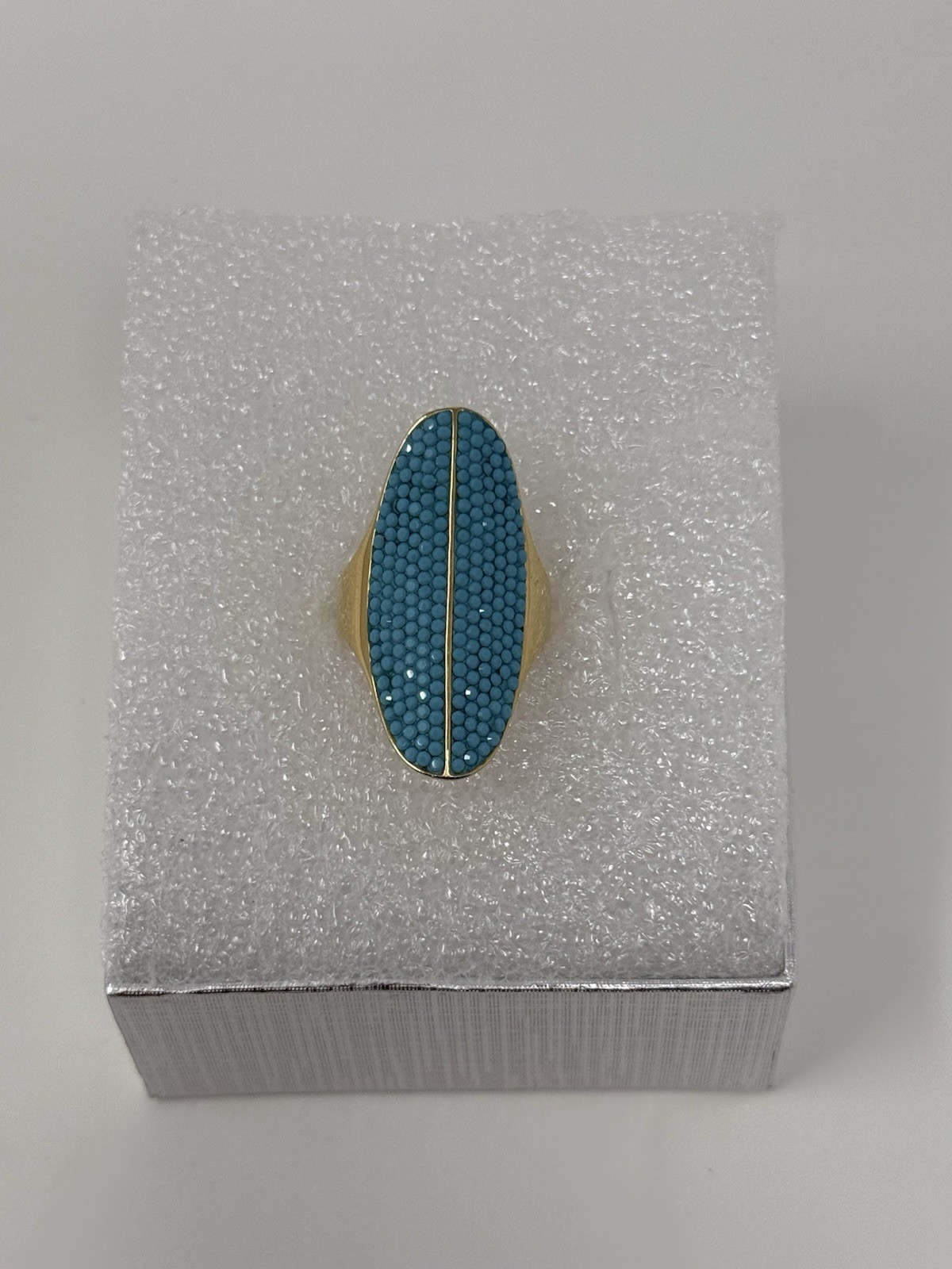 Henri Bendel Turquoise Gold Tone Statement Ring Size 6