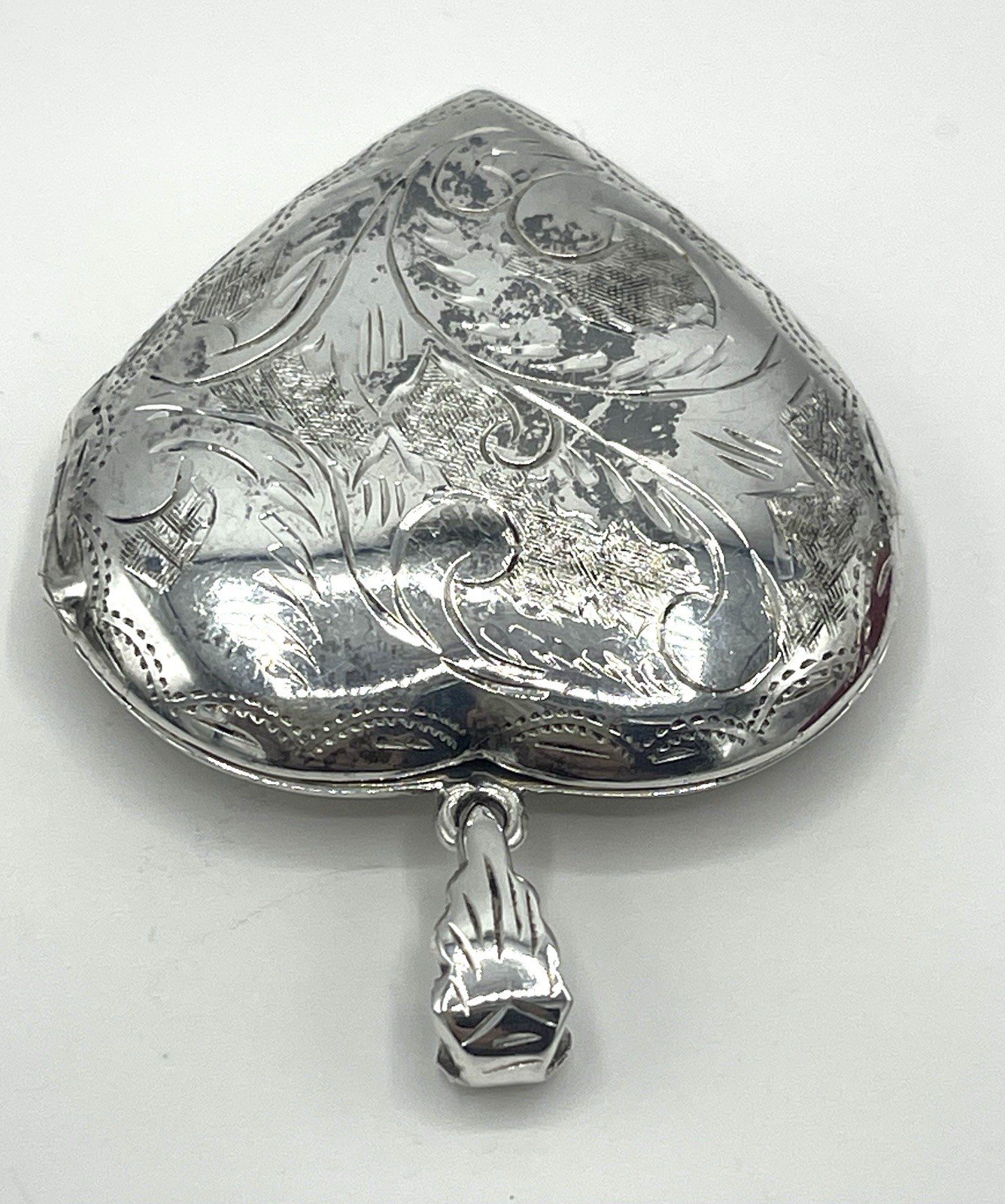 Vintage 925 Large Puff Ornate Etched Hollow Heart Locket Pendant Sterling Silver