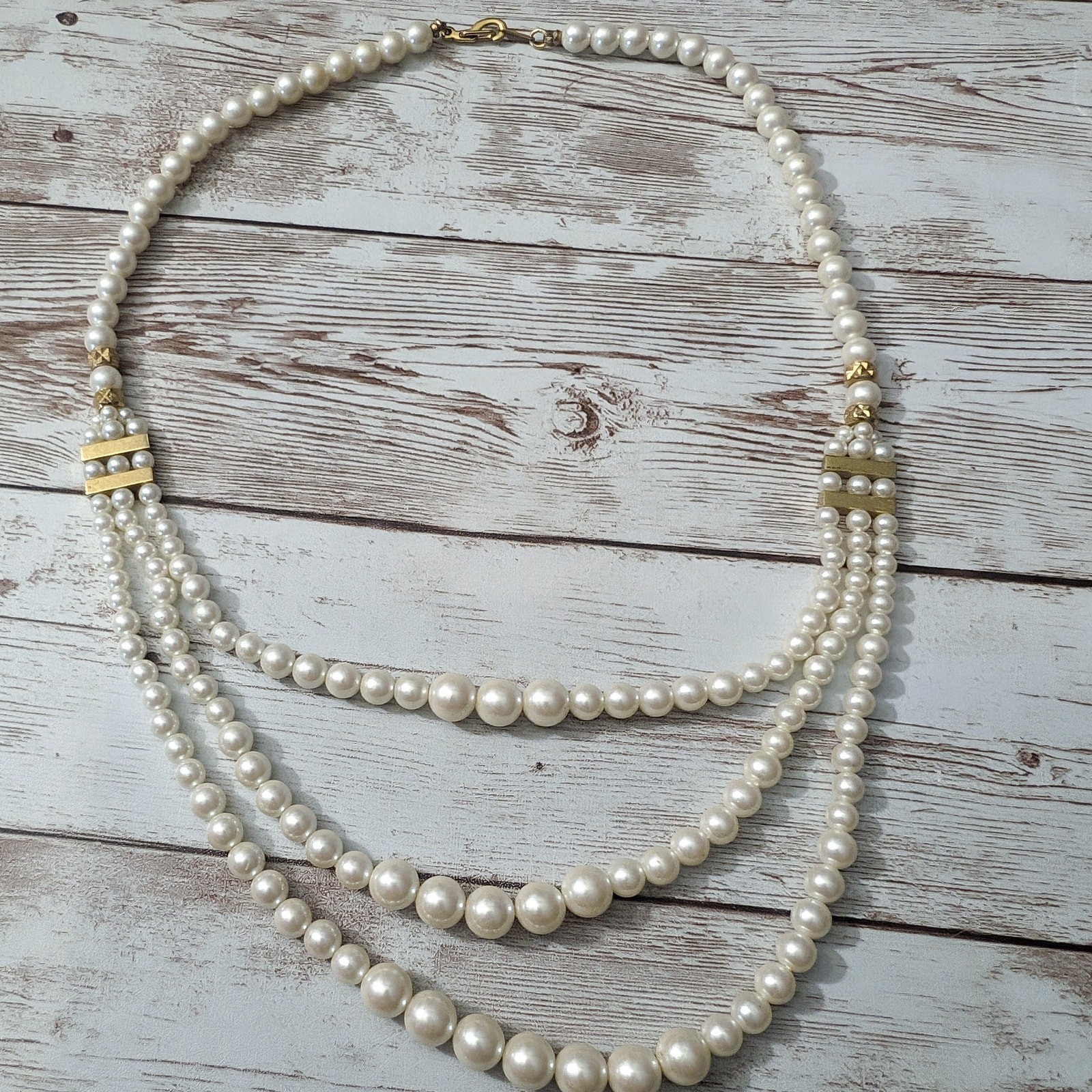 Vintage Necklace Faux? Pearl & Gold Tone Layered Statement