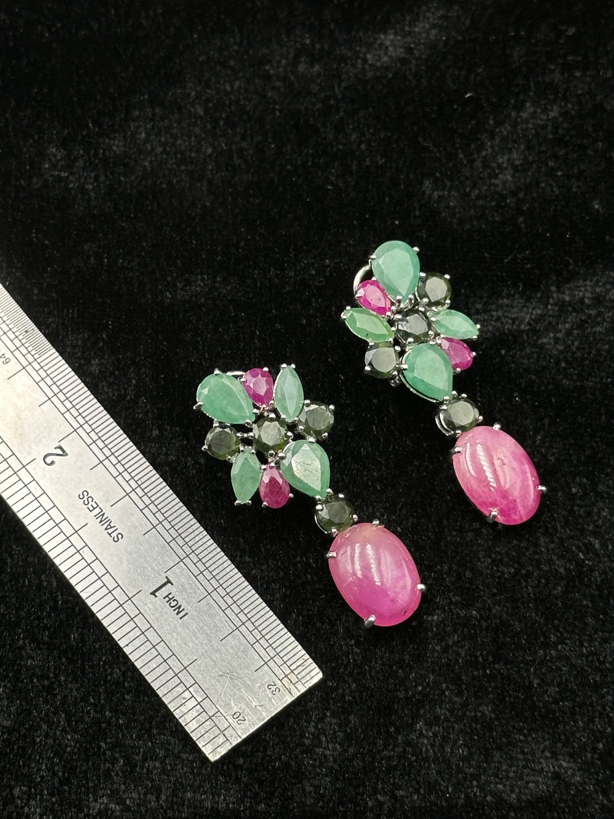 Beautiful Victorian Handmade Ruby And Emerald Earrings, 925 Sterling Silver