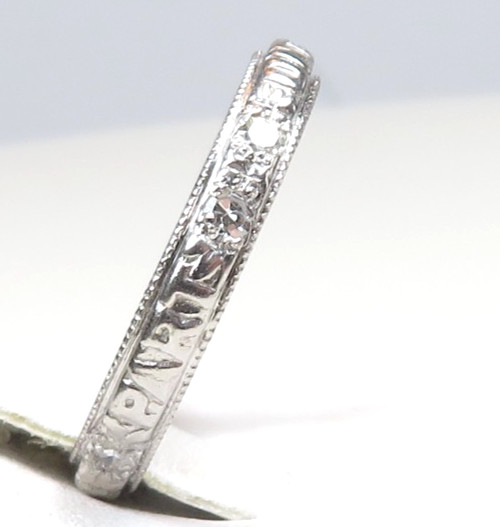 Rare Antique Platinum Diamond Vow Ring “Until Death Do Us Part” Size 5.5 UK-K1/2