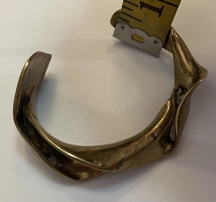 Vintage Modernist Brutalist Molten Sculpted Patina Bronze Thick Cuff Bracelet