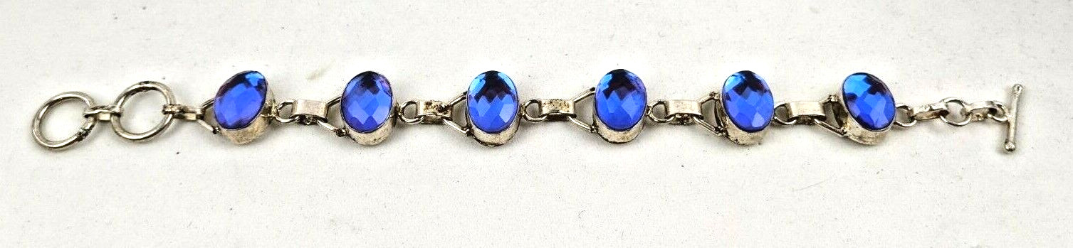 Sterling Silver Iridescent Purple Blue Faceted Stones Toggle Bracelet 7.5″ Adj