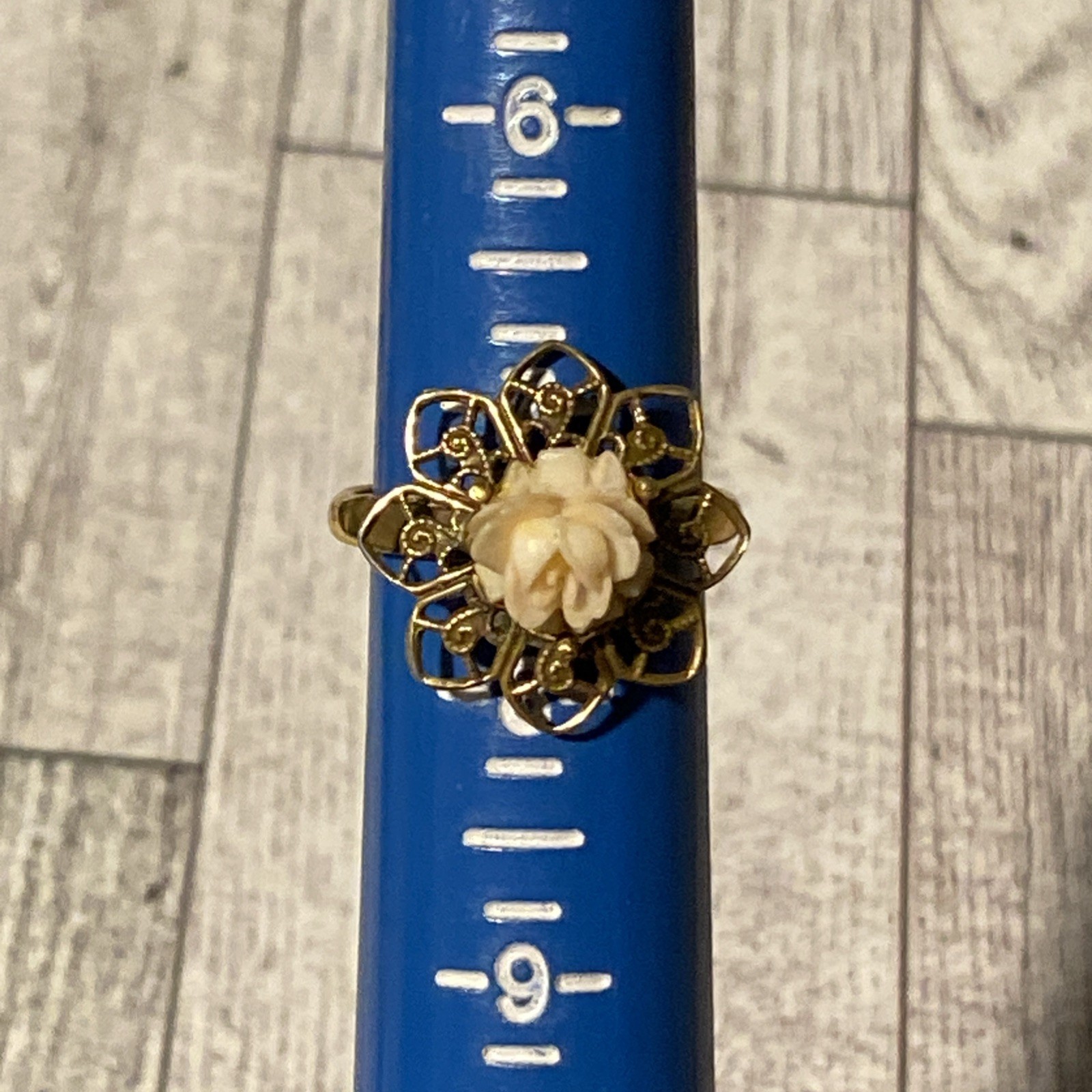 Vintage 1-7/8” CARVED RESIN ROSE Flower Brooch plus Pendant & Ring Lot