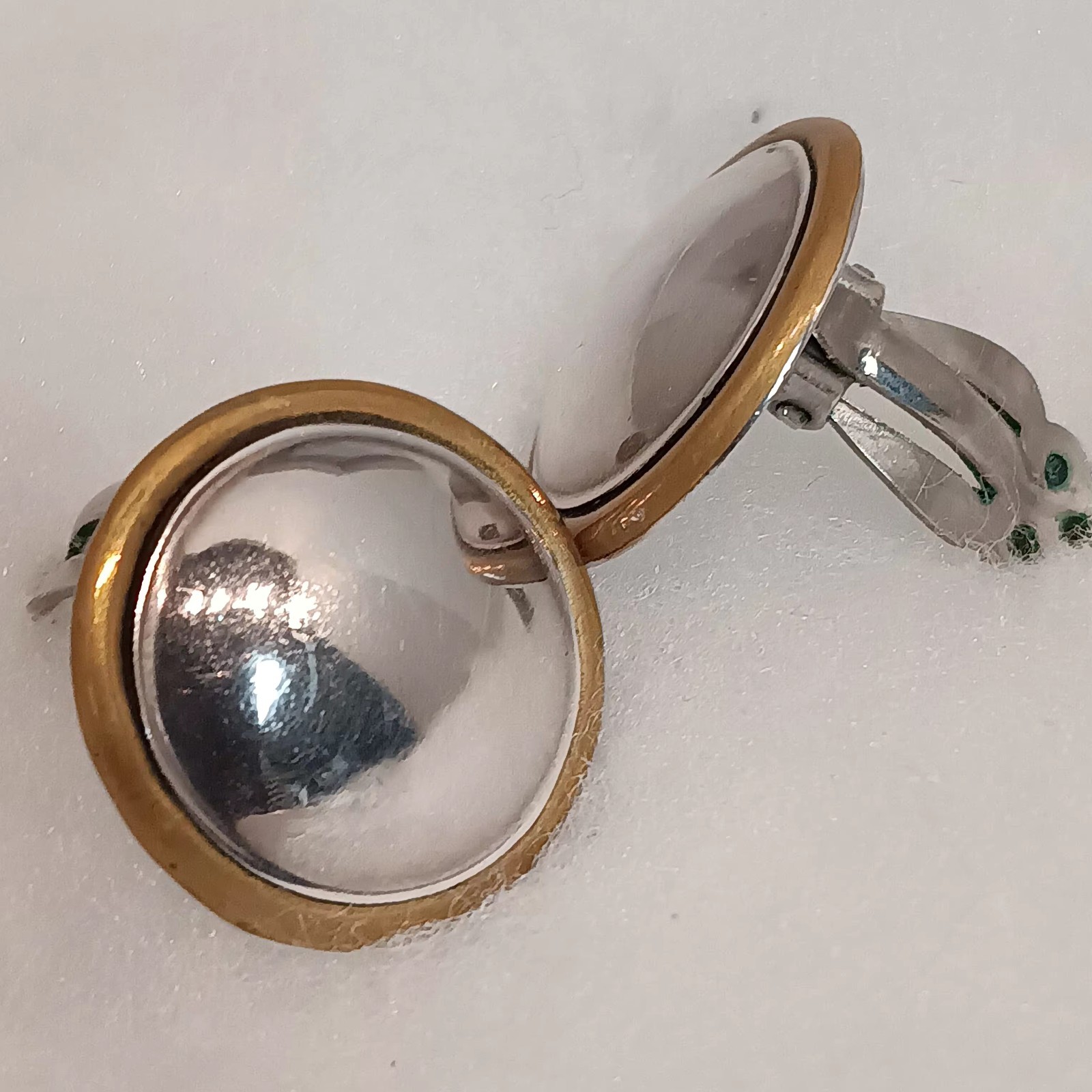 VTG Taxco Mexico 925 Sterling Silver Brass Dome Clip On Earrings Mixed Metal 50s