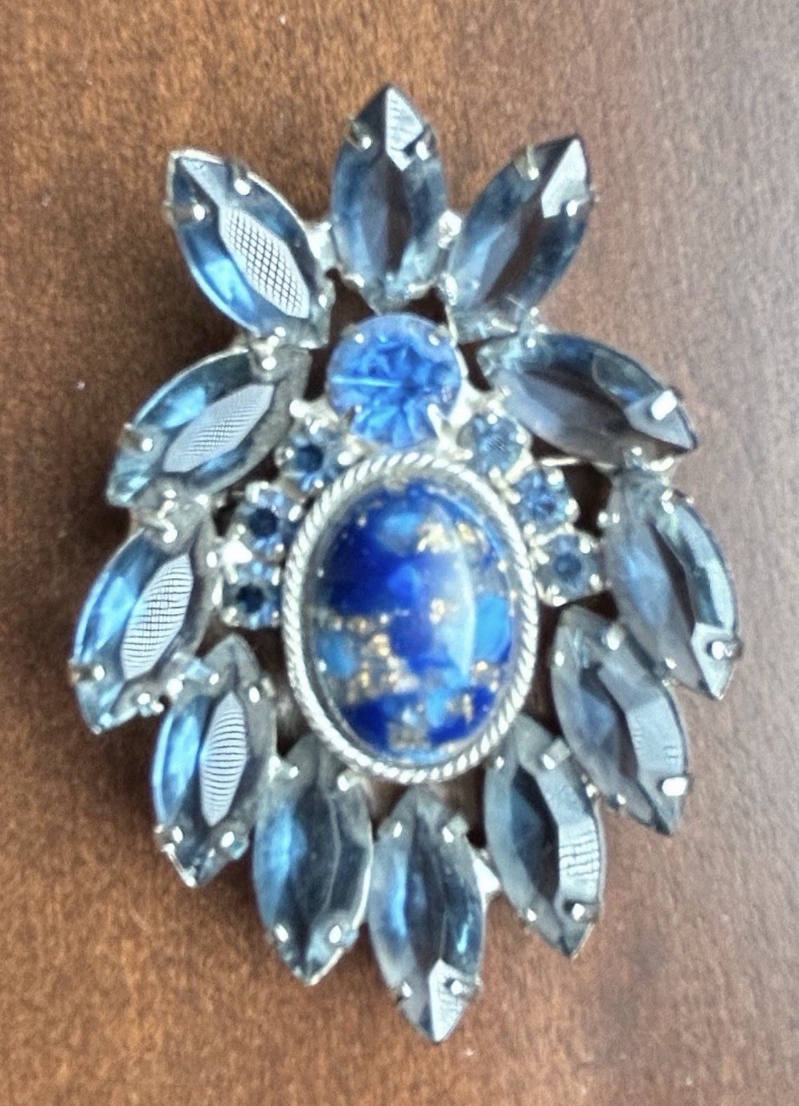 Vintage DeLizza & Elster Juliana Blue Rhinestone And Lapis Lazuli Brooch