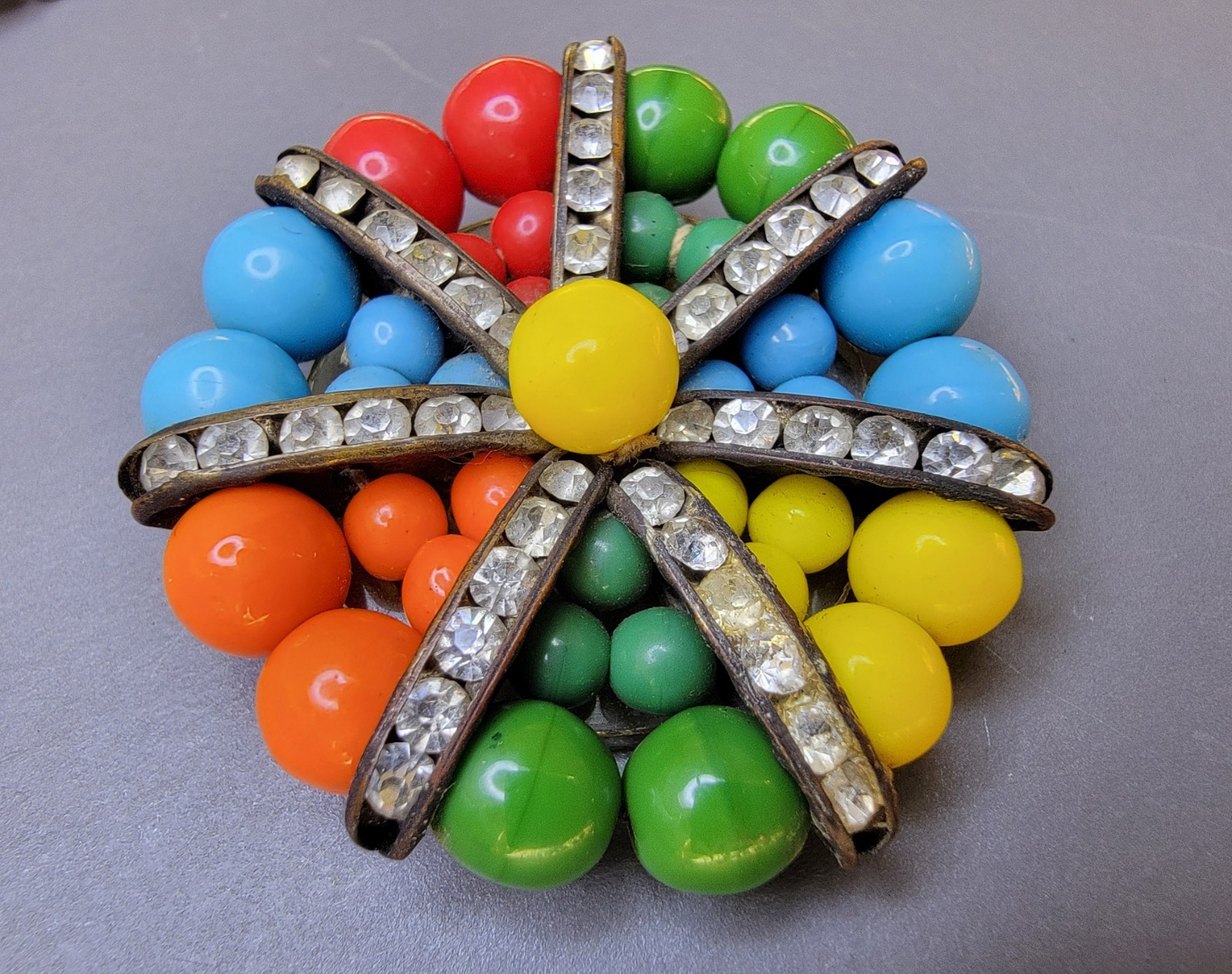 Vintage Miriam Haskell Unsigned? Dress Clip Brooch Wired Glass Beads