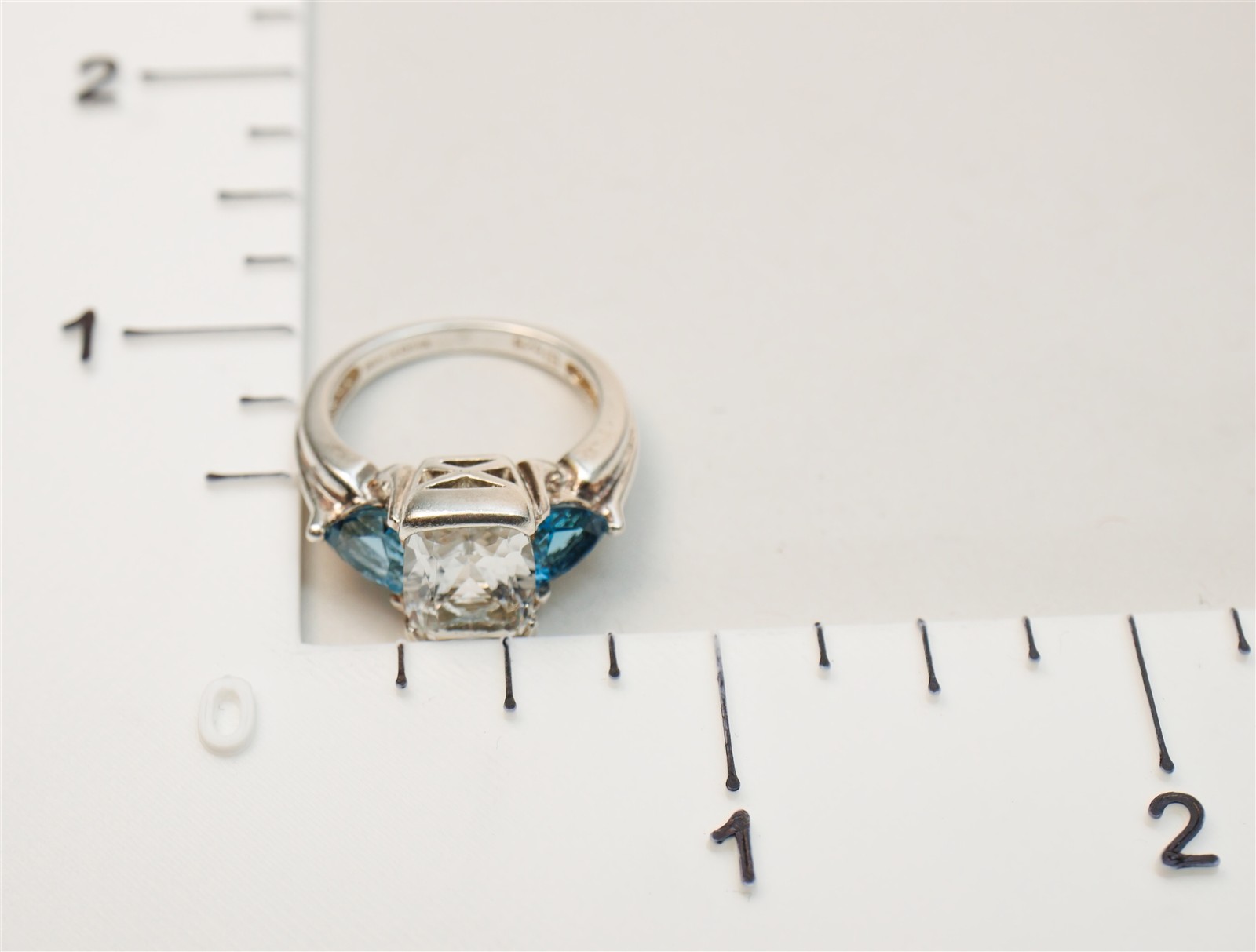 Size 7 Cushion White Topaz w/ Trillion Accents Sterling Silver Ring