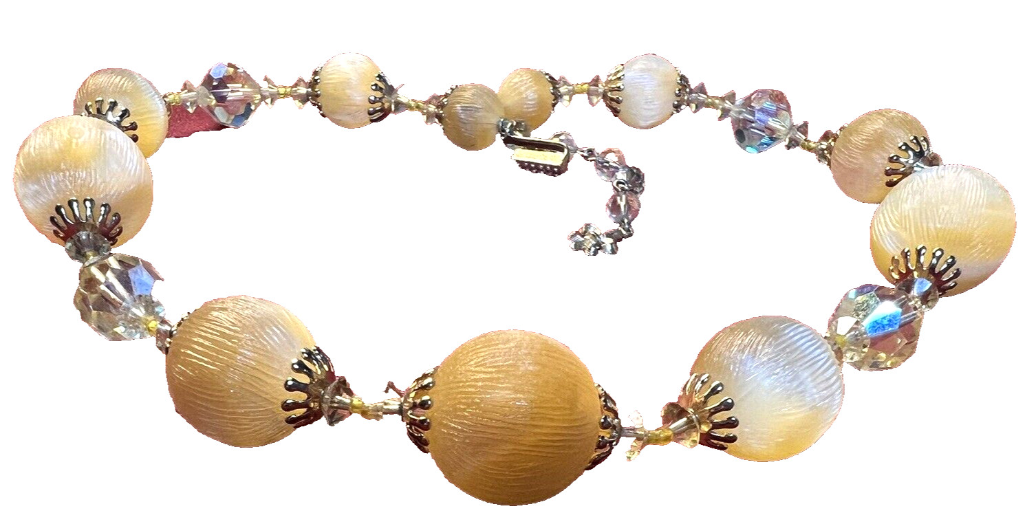 Vintage Vendome Summery Necklace with Moonglow Beads ~ 16″ with 3″ Extender